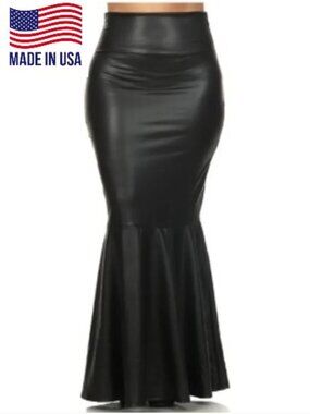 women skirt mermaid maxi high waist long form fitting faux leather XL 2Xl 3XL